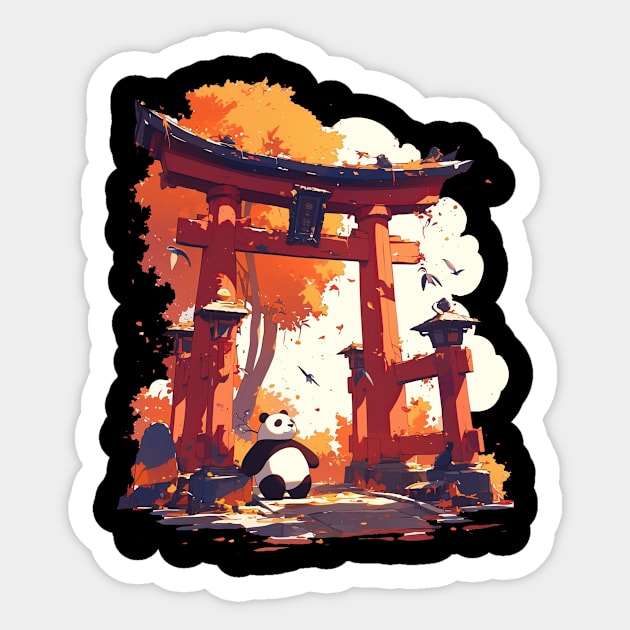 Panda next to Japanese Torii Gate - Panda Bear Japanese Sticker by Anassein.os